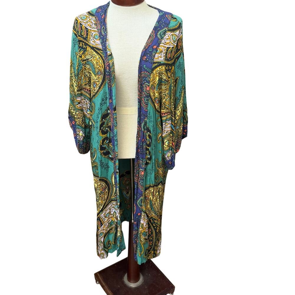 Free People Charmer Paisley Kimono Duster One Size Bohemian Vibrant Hippie